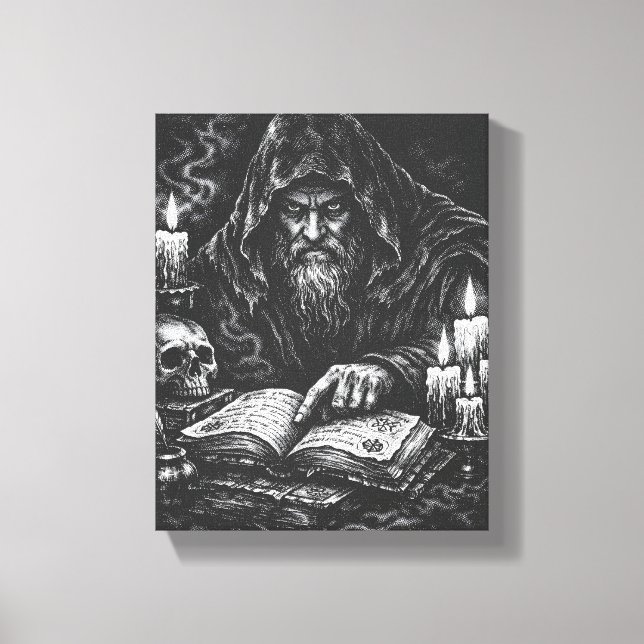 Wizard Studying the Grimoire — by BurnsInHell Canvas Print (Front)