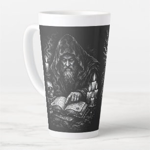 Wizard Studying the Grimoire — by BurnsInHell Latte Mug