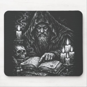 Wizard Studying the Grimoire — by BurnsInHell Mouse Pad