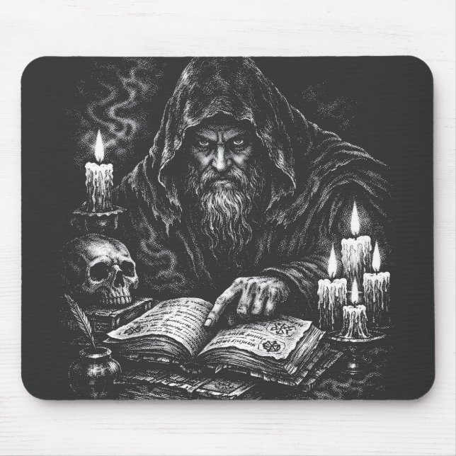 Wizard Studying the Grimoire — by BurnsInHell Mouse Pad (Front)