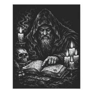 Wizard Studying the Grimoire — by BurnsInHell Poster