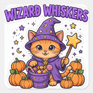 Wizard Whiskers Sticker — Orange Kitten Wizard Hat