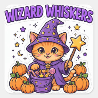 Wizard Whiskers Sticker — Orange Kitten Wizard Hat