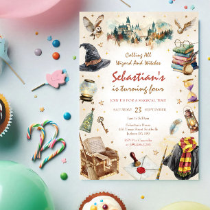 Wizard Witches Magical School Wizardry Birthday Invitation