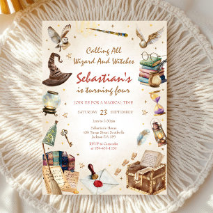 Wizard Witches Magical School Wizardry Birthday Invitation