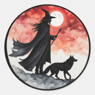 Wizard with a Wolf - Halloween Fan Fun 2 Classic Round Sticker