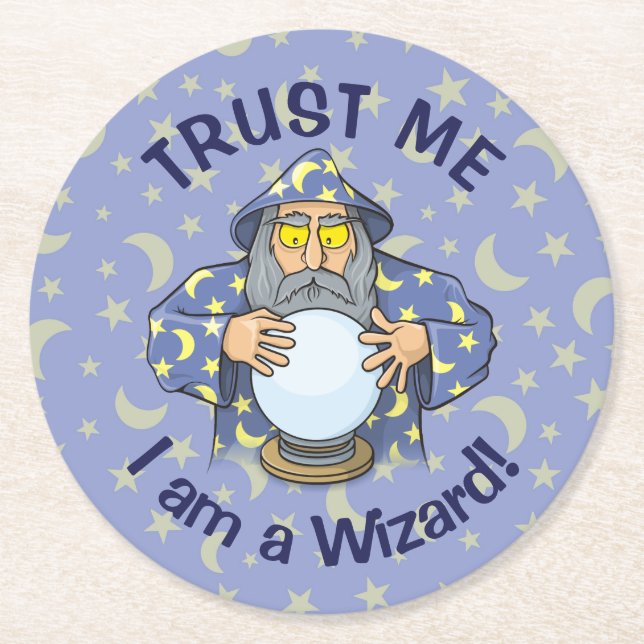 Wizard with Ball Round Paper Coaster (Front)