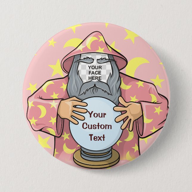 Wizard with your face 7.5 cm round badge (Front)