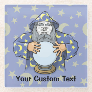 Wizard with your face glass coaster