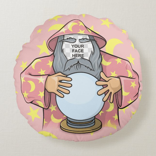 Wizard with your face round cushion (Front)