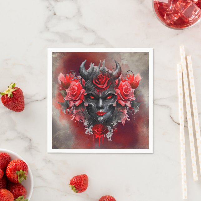 Wizardry | Dark Horned Demon with Glowing Red Eyes Napkin (Insitu)