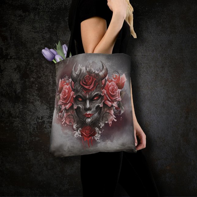 Wizardry | Dark Horned Demon with Glowing Red Eyes Tote Bag (Creator Uploaded)