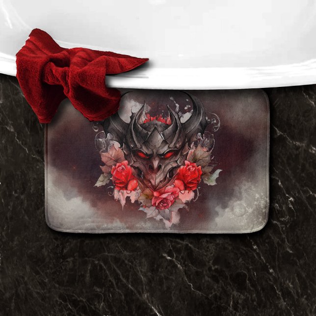 Wizardry | Red Eyed Smoky Demon Beast with Roses Bath Mat (Creator Uploaded)