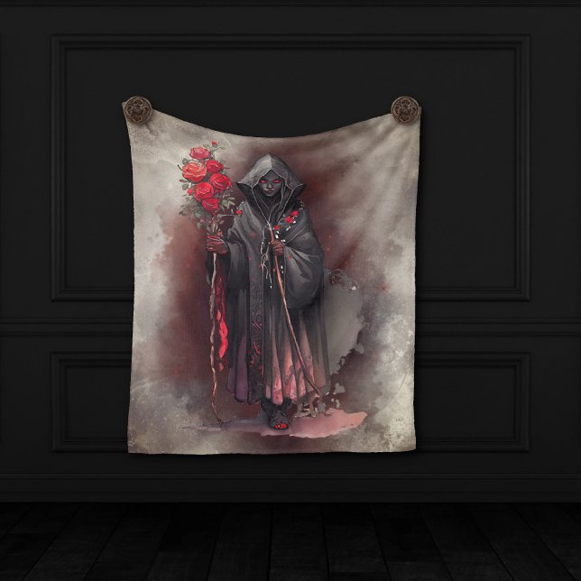 Wizardry | Shadowy Dark Witch Glowing Red Eyes Fleece Blanket (Creator Uploaded)
