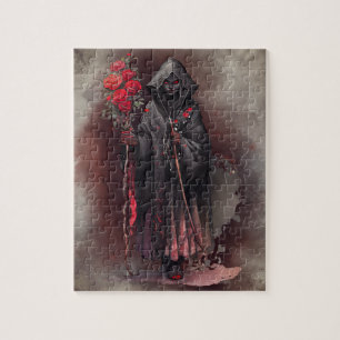 Wizardry   Shadowy Dark Witch Glowing Red Eyes Jigsaw Puzzle