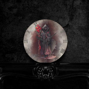 Wizardry   Shadowy Dark Witch Glowing Red Eyes Round Clock