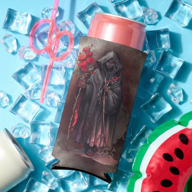 Wizardry | Shadowy Dark Witch Glowing Red Eyes Seltzer Can Cooler (In Situ Summer)
