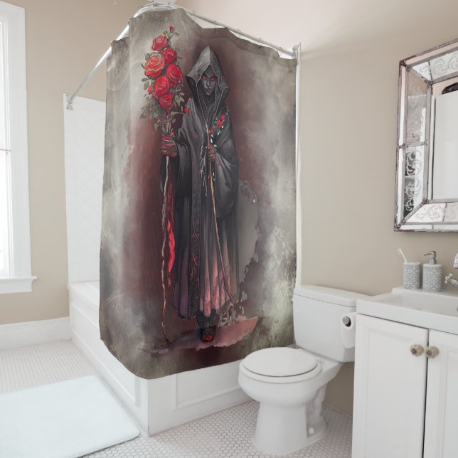 Wizardry | Shadowy Dark Witch Glowing Red Eyes Shower Curtain (In Situ)