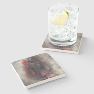Wizardry   Shadowy Dark Witch Glowing Red Eyes Stone Coaster
