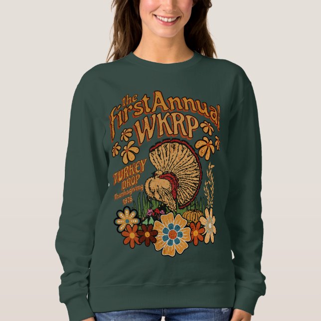 WKRP Turkey Drop 1978 funny Thanksgiving T-Shirt S Sweatshirt (Front)