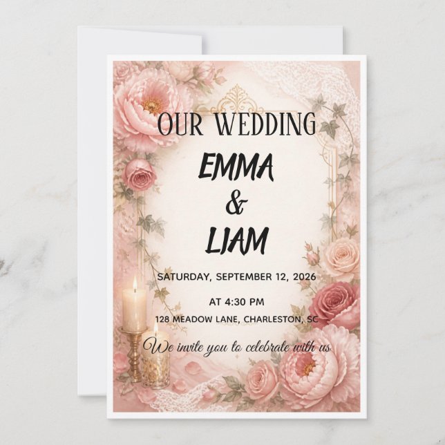 Wl Botanical Garden Candlelight Wedding Invitation (Front)