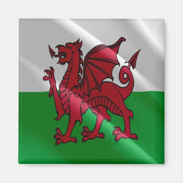 WLS002 Waving FLAG welsh WALES, Fridge Magnet (Front)