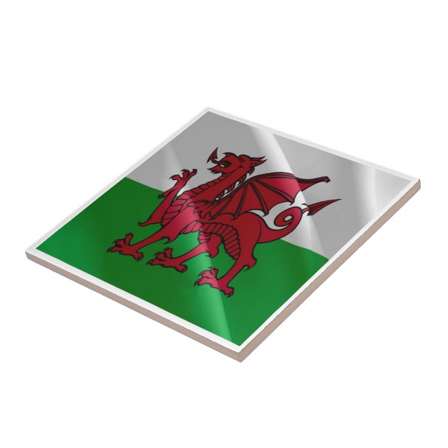 WLS002 Waving FLAG welsh WALES, Tile (Side)