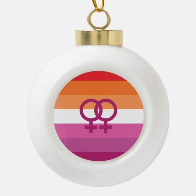 WLW Lesbian Pride Flag Ceramic Ball Christmas Ornament (Front)