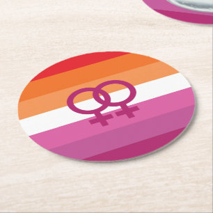 WLW Lesbian Pride Flag Round Paper Coaster