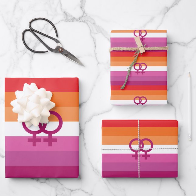 WLW Lesbian Pride Flag (Sunset) Wrapping Paper Sheet (Front)