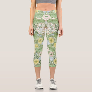 Wm Morris Myrtle Floral Art Nouveau Bright Capri Leggings