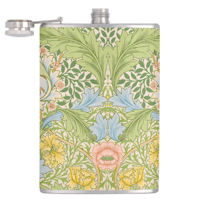 Wm Morris Myrtle Floral Art Nouveau Pastel Hip Flask (Opened)
