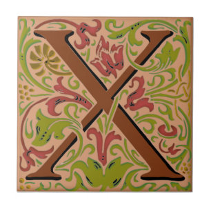 Wm Morris Ornate Initial "X" Letter Ceramic Tile