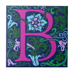 Wm Morris Ornate Letter "B" Initial Ceramic Tile