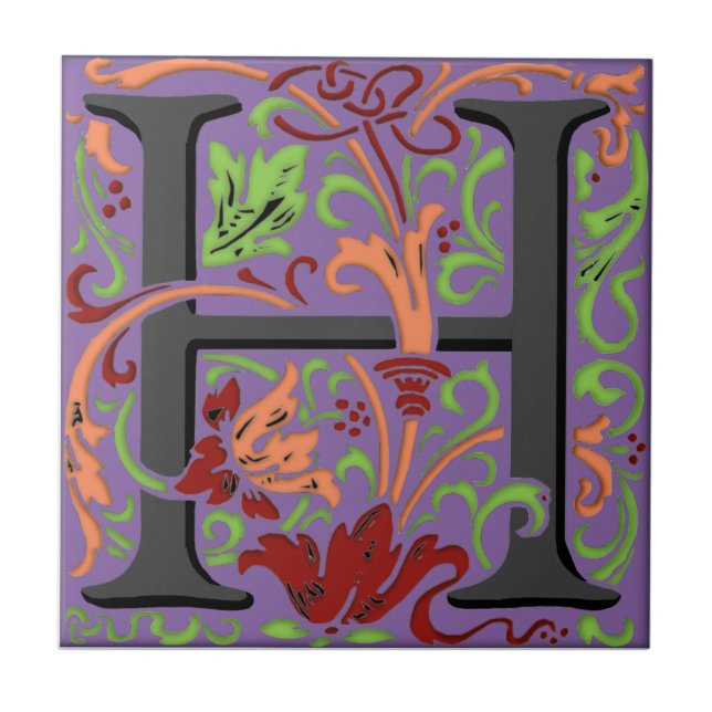 Wm Morris Ornate Letter "H" Initial Ceramic Tile   (Front)