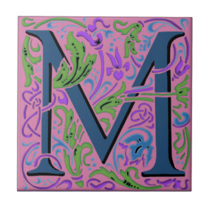 Wm Morris Ornate Letter "M" Initial Ceramic Tile