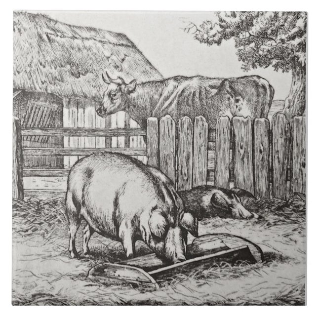 Wm Wise Minton Farm Animals Pigs Tile Repro c 1879 (Front)
