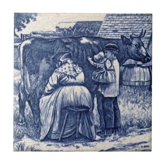 WmWise Minton Country Farm Family Cow Tile Repro (Front)
