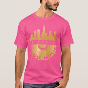 Wo Chicago House Music Cityscape Vinyl Record Rave T-Shirt
