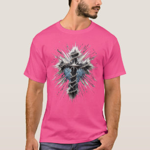 Wo Christian Cross Punk-Art Distressed Crown Of Th T-Shirt