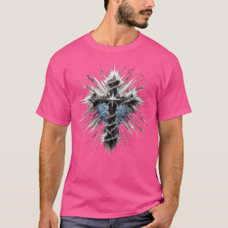 Wo Christian Cross Punk-Art Distressed Crown Of Th T-Shirt