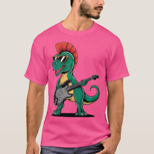 Wo Cool Punk Rock Dinosaur With Guitar Funny Music T-Shirt