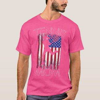 Wo Tennis Mum Fun Patriotic American Flag Tennis T-Shirt