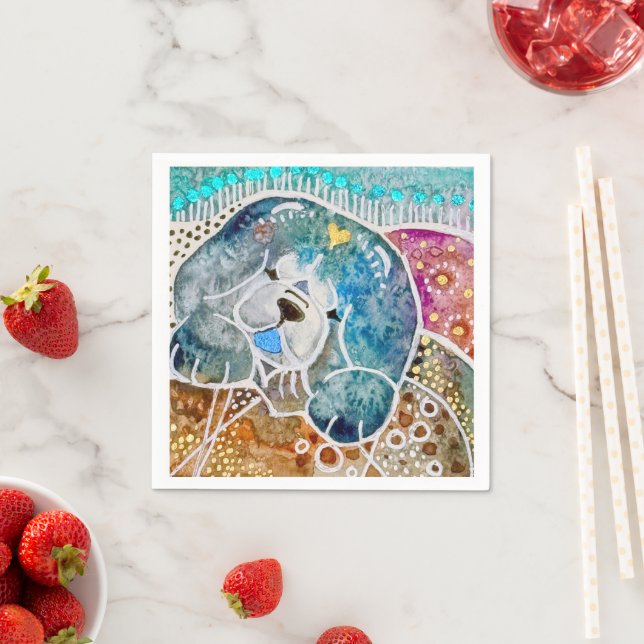 WOBBLE-ROCK Chow dog watercolor batik Napkin (Insitu)