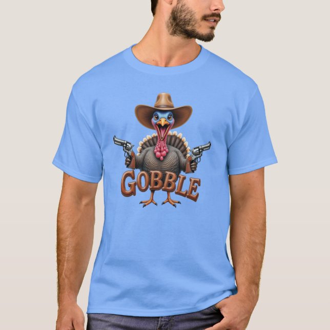 Wobble Turkey With Gun Thanksgiving T-Shirt (Front)