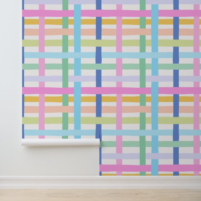 Wobbly Bright Rainbow Plaid - Maximalist Girly Wallpaper (Application)