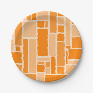 Wobbly Modulus Retro Modern Geometric Orange Paper Plate