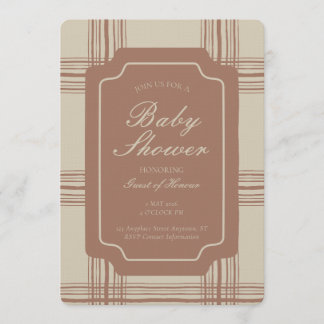 Wobbly Plaid Geometric Gender Neutral Beige Brown Invitation