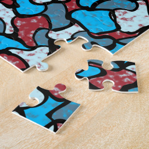 Wobbly Red White and Blue Mosaic Tile Pattern Jigsaw Puzzle