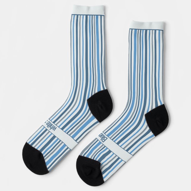 Wobbly Stripes, Blue and White Socks (Left)